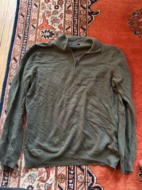 Men's Olive Cashmere Quarter-Zip Sweater